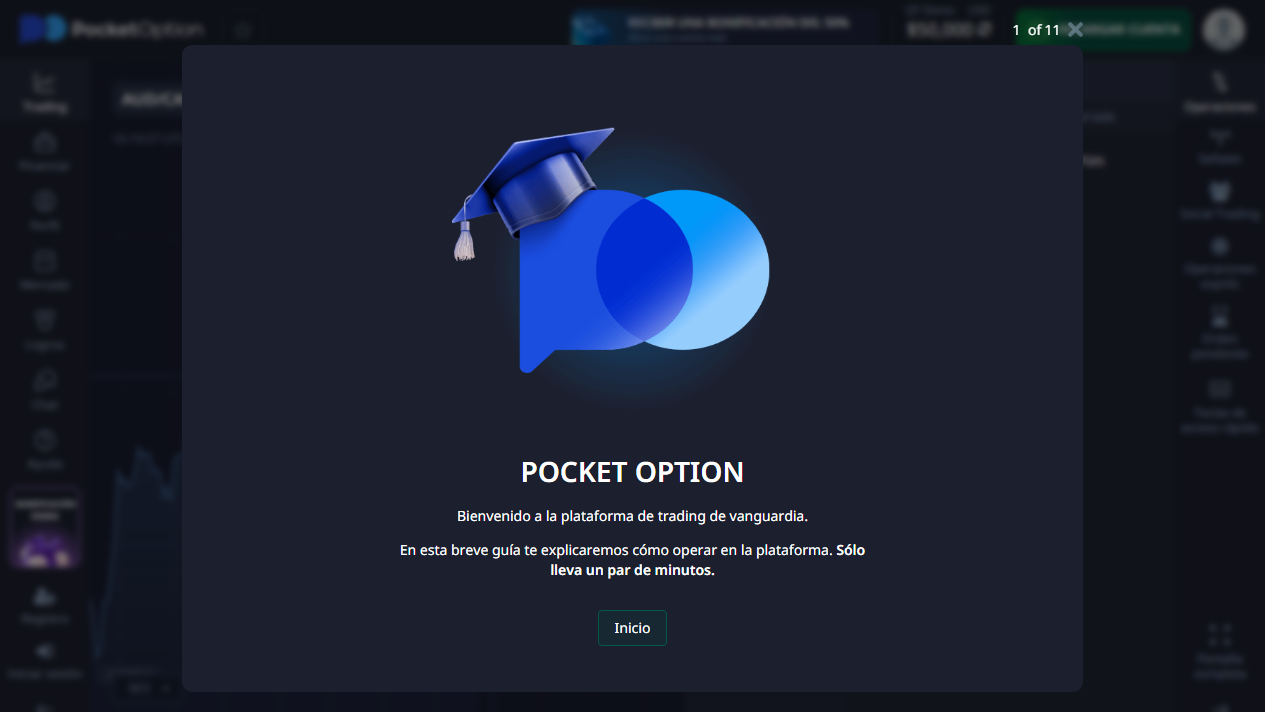 Tutorial inicial de la cuenta demo de Pocket Option en español comprobado desde Colombia